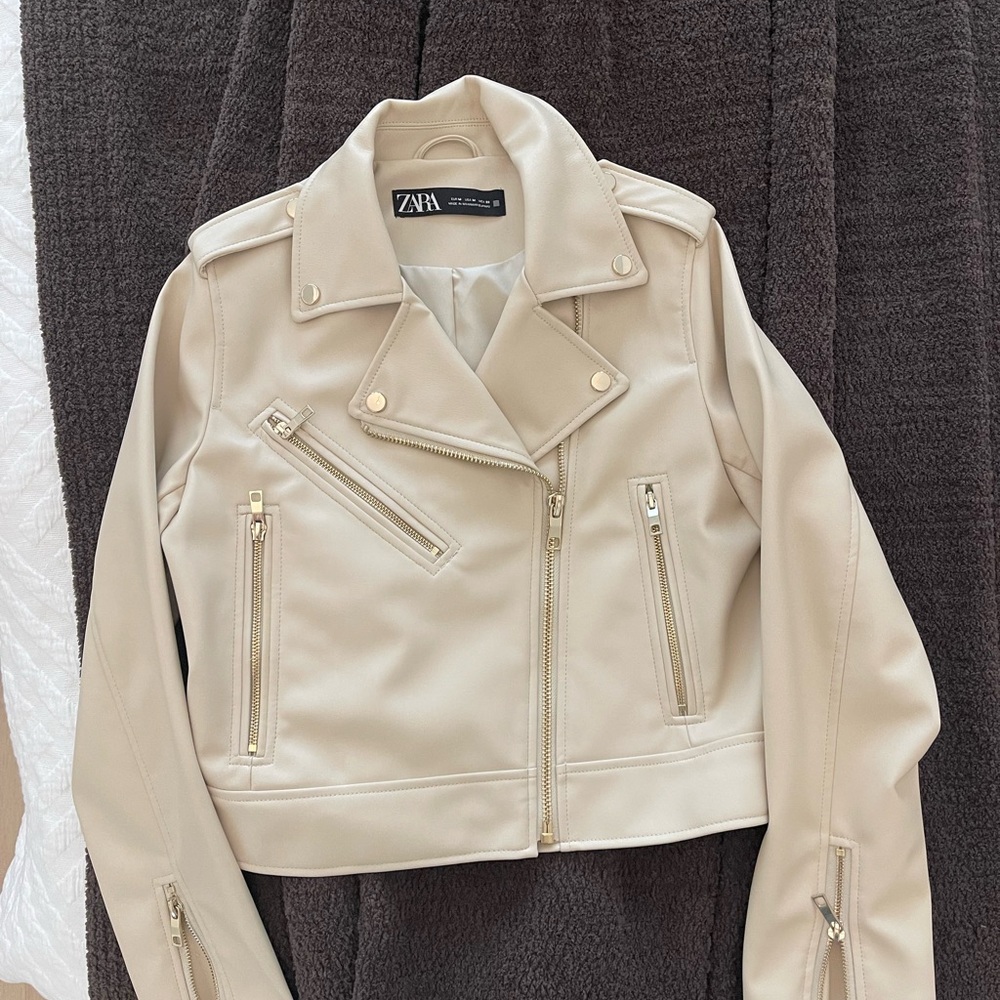 Zara Cream Women's Faux Leather Jacket - Picture 2 of 6